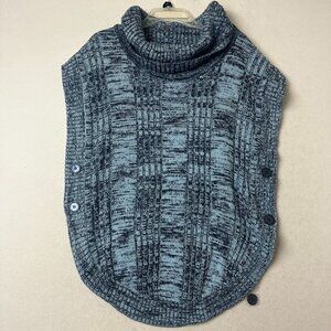 Woman Within sweater sz 14/16 mottled blue cowl neck poncho‎ style buttons NEW